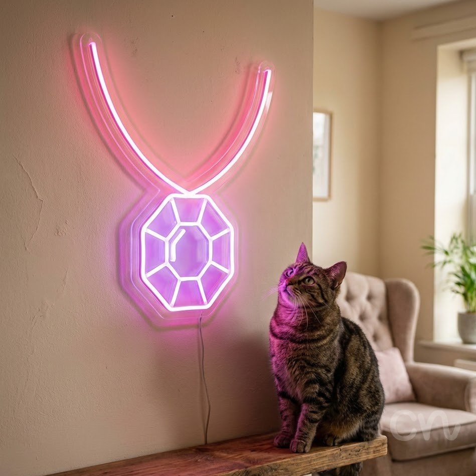 Custom Neon | Necklace with Gemstone Neon Sign | 20x17 Inches | Hot Pink 2