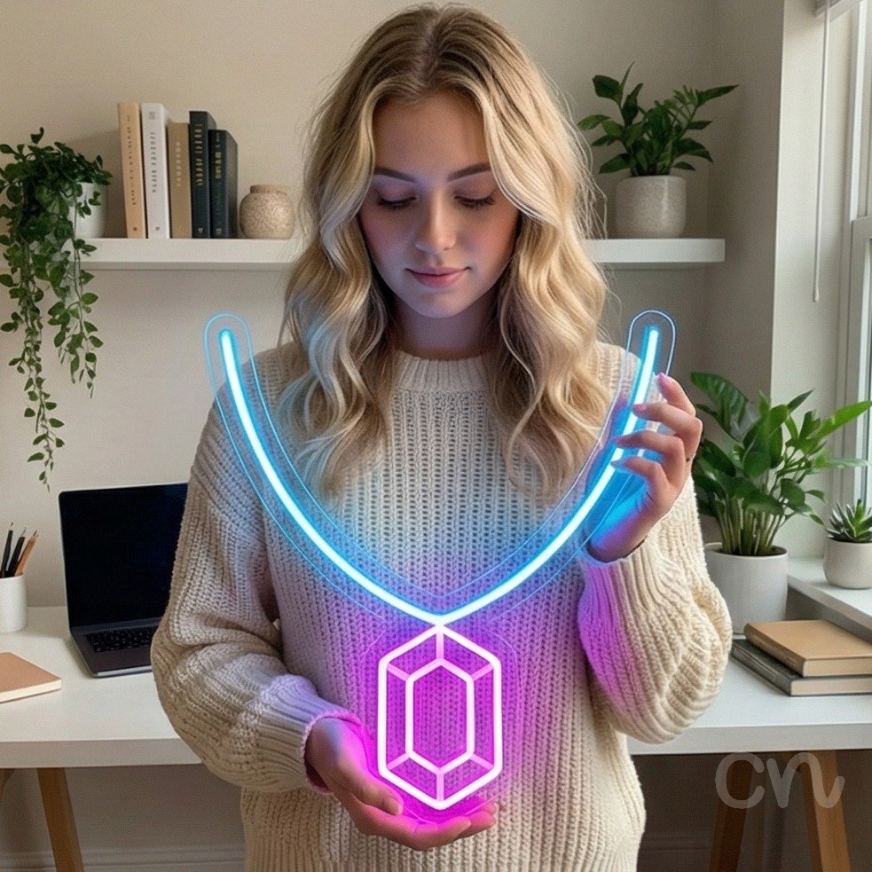 Custom Neon | Necklace with Pendant Neon Sign | 20x19 | Ice Blue and Hot Pink