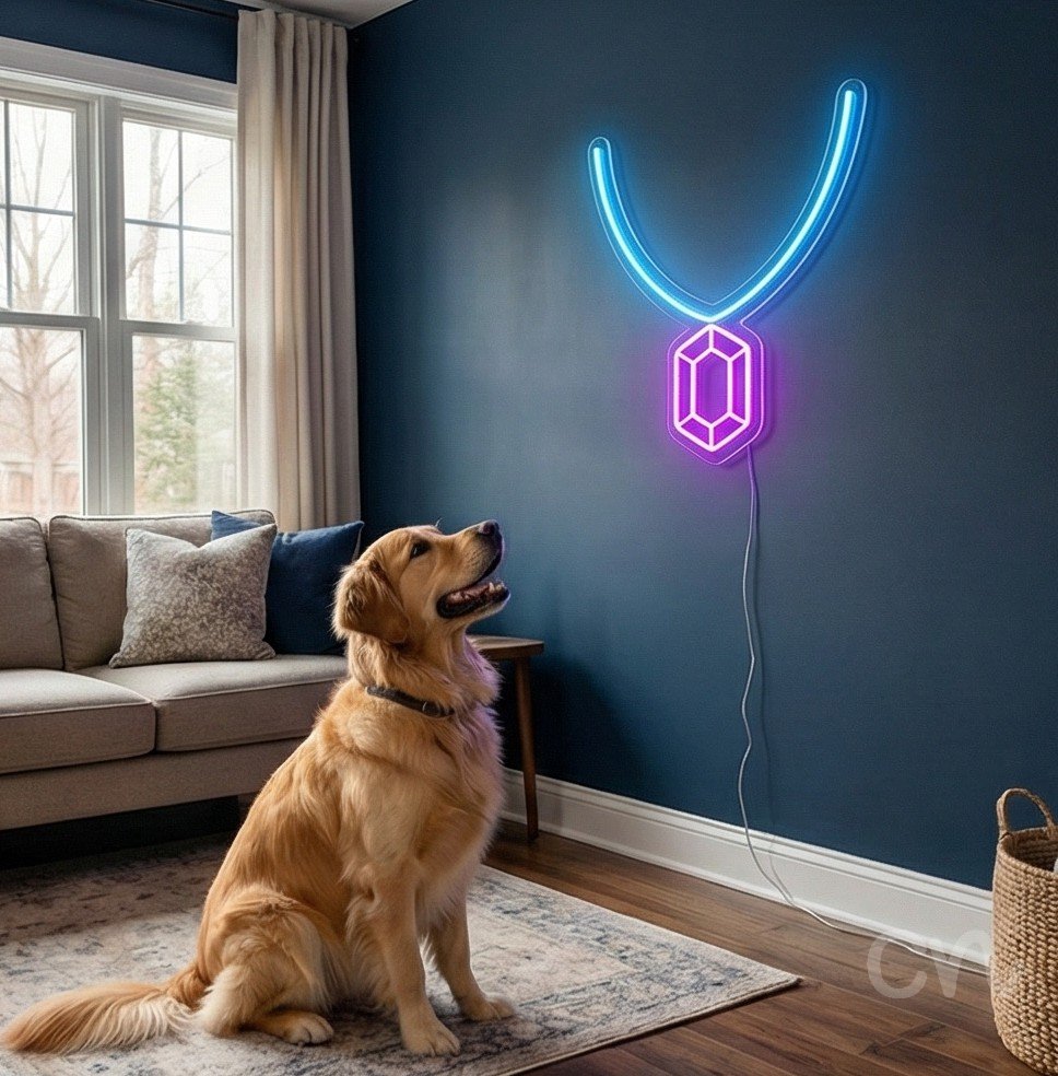 Custom Neon | Necklace with Pendant Neon Sign | 20x19 | Ice Blue and Hot Pink 2