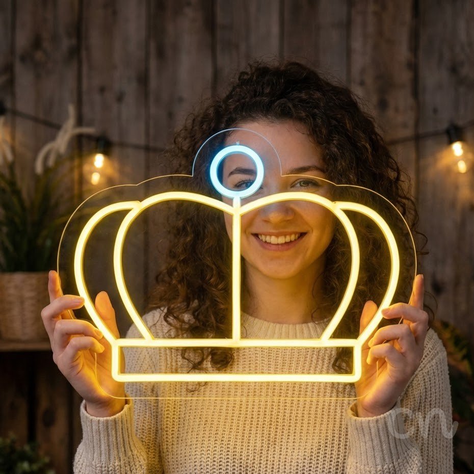 Custom Neon | Crown Neon Sign | 15x20 | Yellow and Blue Neon Sign for Home Bar Decor