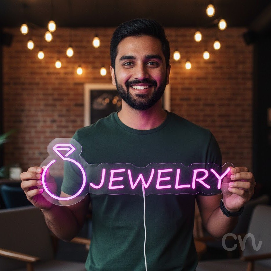 Custom Neon | Jewelry Neon Sign | 10x22 | Hot Pink Purple Neon Sign for Jewelry Lovers