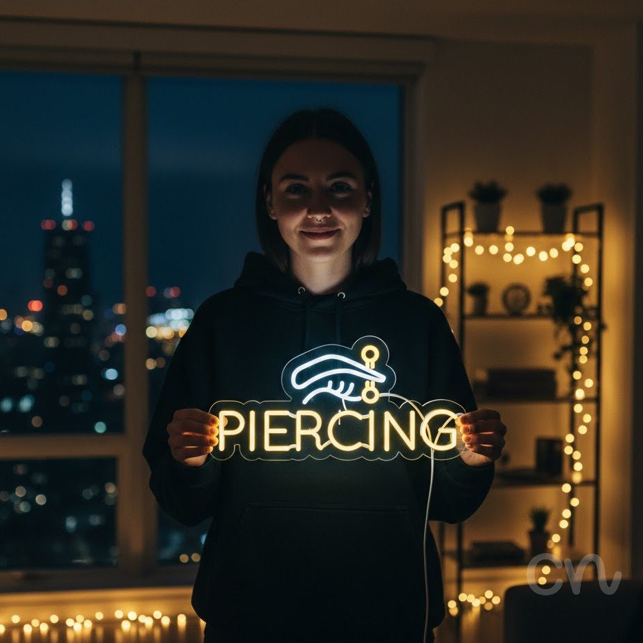 Custom Neon | Piercing Neon Sign | 11x22 | Yellow Neon Sign for Rooms and Bars