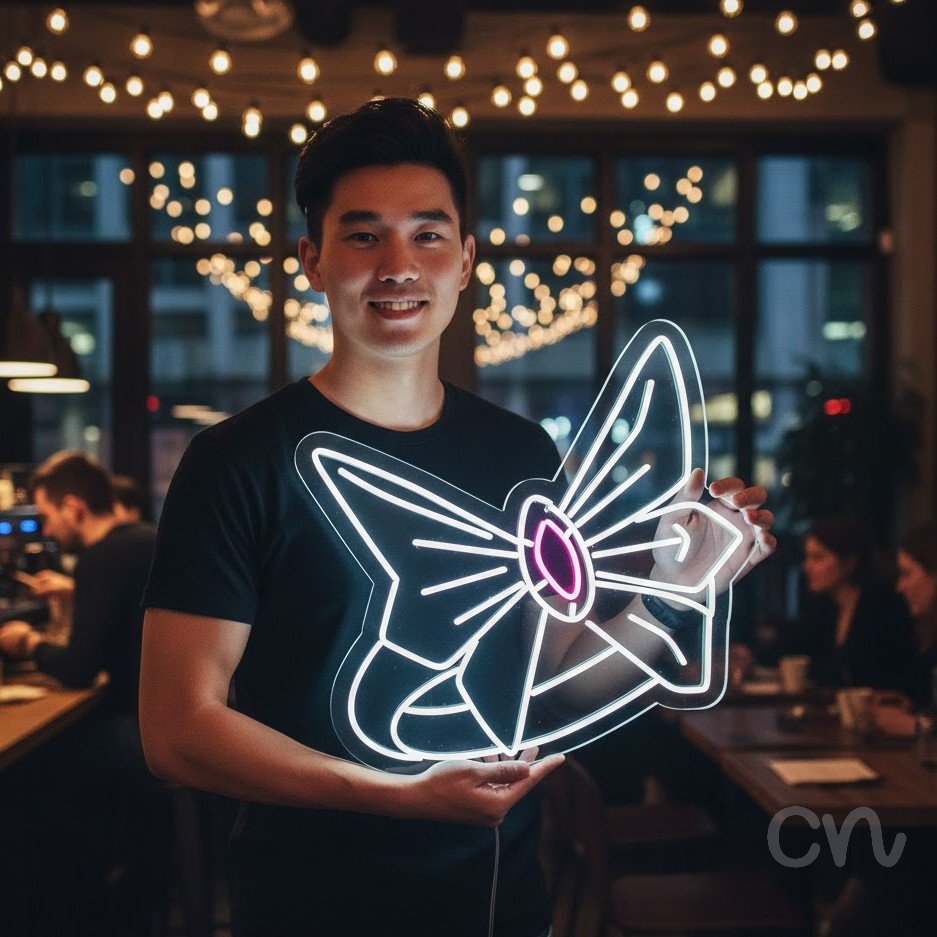 Custom Neon | Bow Design Neon Sign | 25x25 | Hot Pink Stylish Neon Sign for Home Decor