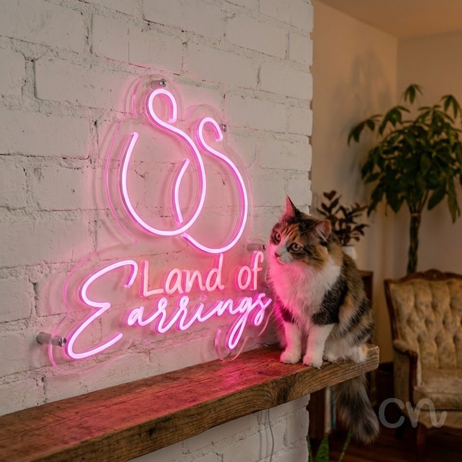 Custom Neon | Land of Earrings Neon Sign | 21x22 | Hot Pink 2
