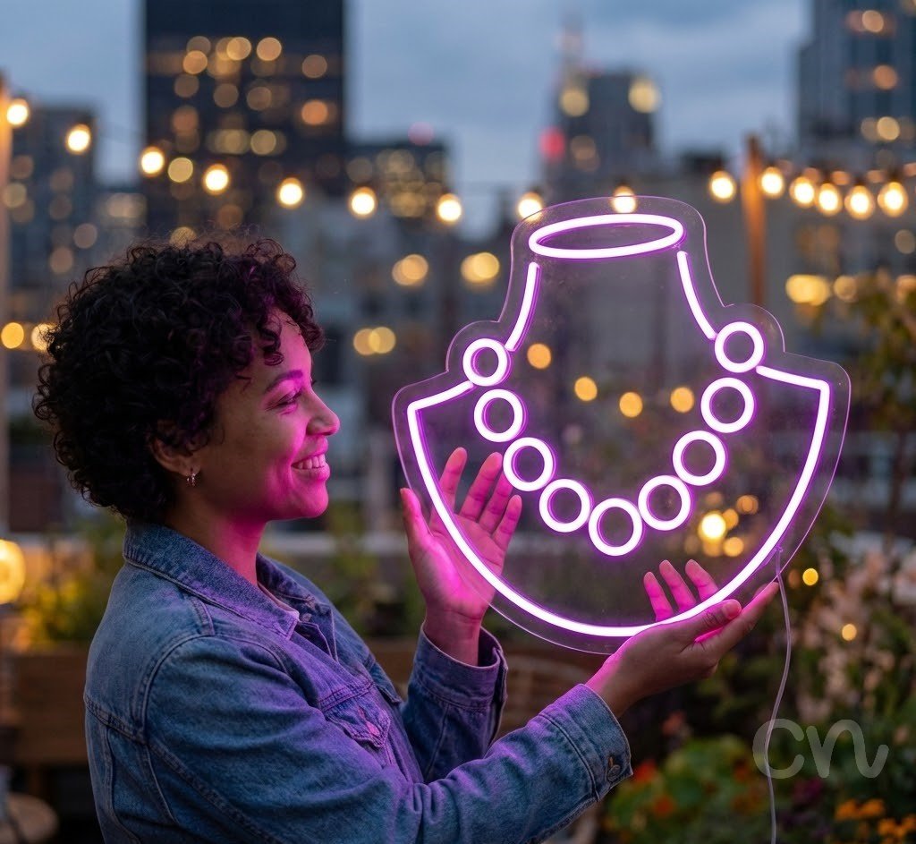 Custom Neon | Necklace Design Neon Sign | 19x20 Inches | Hot Pink Bright Wall Decor