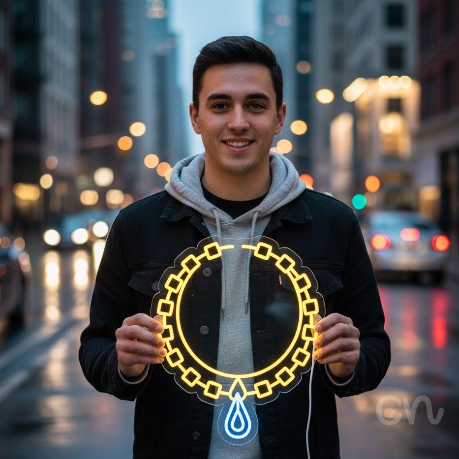 Custom Neon | Necklace with Droplet Neon Sign | 24x20 | Yellow and Blue Signs