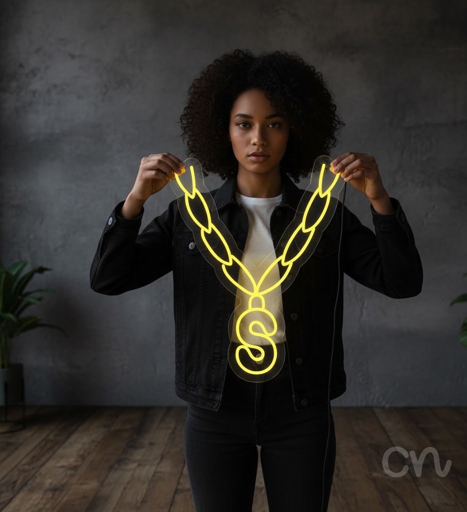 Custom Neon | Necklace with S Pendant Neon Sign | 24x20 | Yellow
