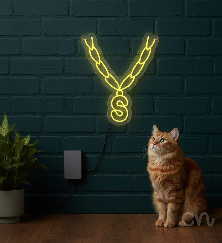 Custom Neon | Necklace with S Pendant Neon Sign | 24x20 | Yellow 2