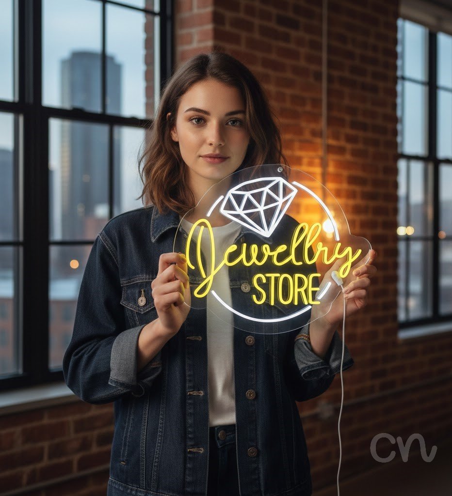 Custom Neon | Jewelry Store Neon Sign | 20x24 | Yellow Illuminated Neon Sign