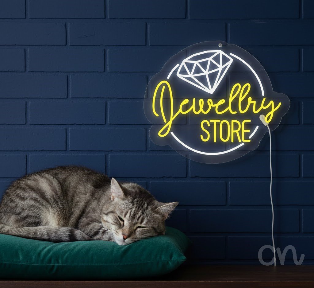 Custom Neon | Jewelry Store Neon Sign | 20x24 | Yellow Illuminated Neon Sign 2