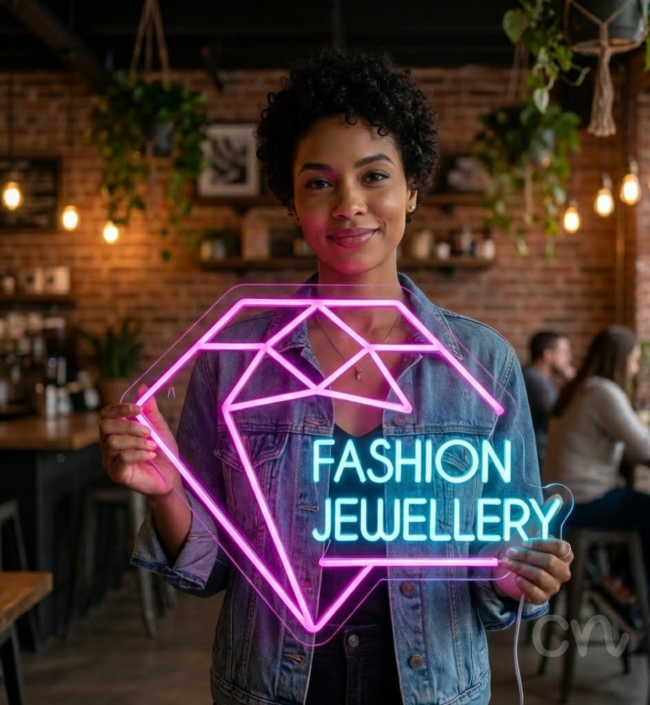 Custom Neon | Fashion Jewellery Neon Sign | 16x20 | Hot Pink, Ice Blue