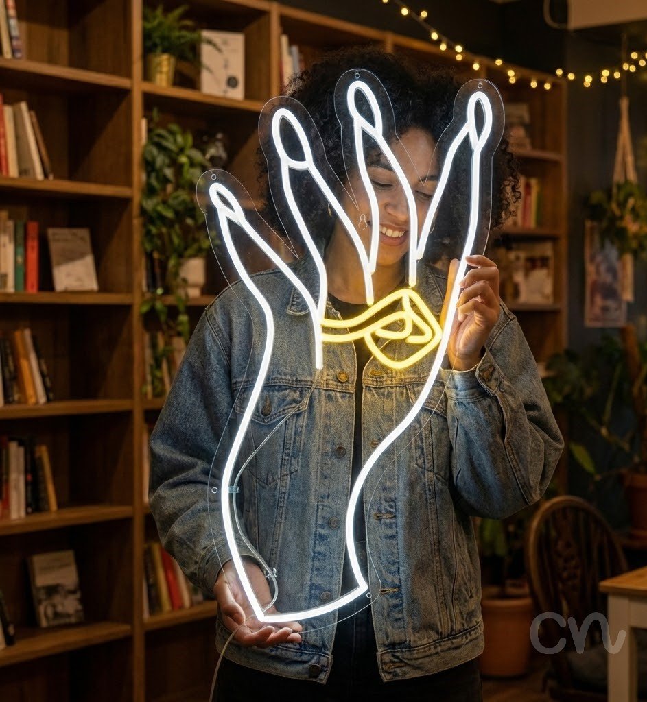 Custom Neon | Ring on Hand Neon Sign | 24x13 | Yellow Neon Sign for Home and Gift