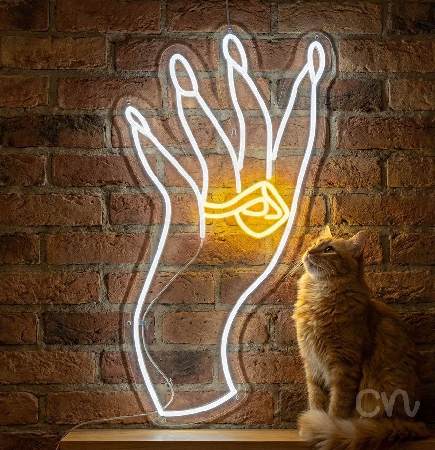 Custom Neon | Ring on Hand Neon Sign | 24x13 | Yellow Neon Sign for Home and Gift 2