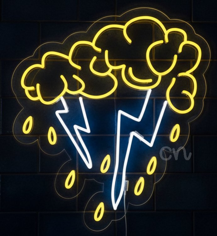 Custom Neon | Neon Storm Cloud with Lightning and Rain Sign | 24x22
