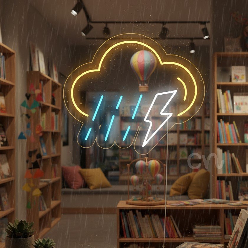 Custom Neon | Neon Flex Thunderstorm Sign with Rain & Lightning | 21x24