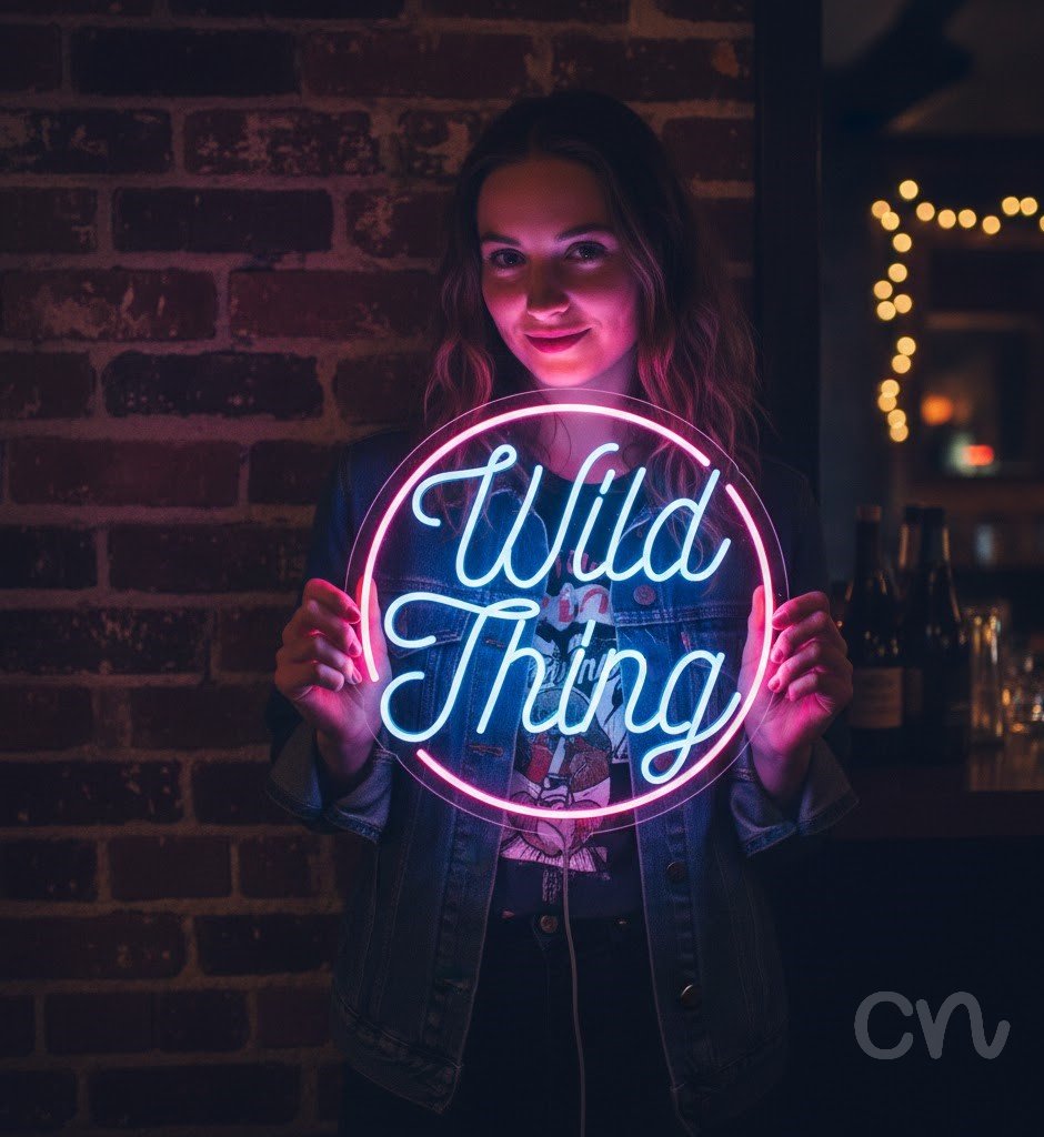 Custom Neon | Wild Thing Neon Sign | 23x23 | Ice Blue and Hot Pink Neon Sign