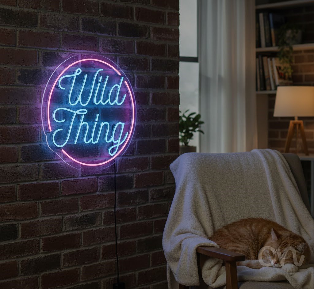 Custom Neon | Wild Thing Neon Sign | 23x23 | Ice Blue and Hot Pink Neon Sign 2