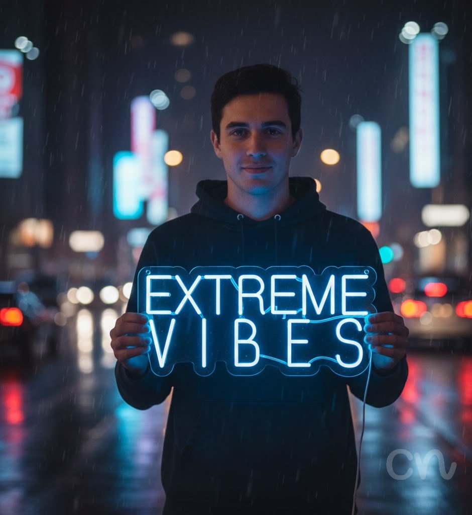 Custom Neon | Extreme Vibes Neon Sign | 11x24 | Ice Blue Neon Sign for Modern Decor