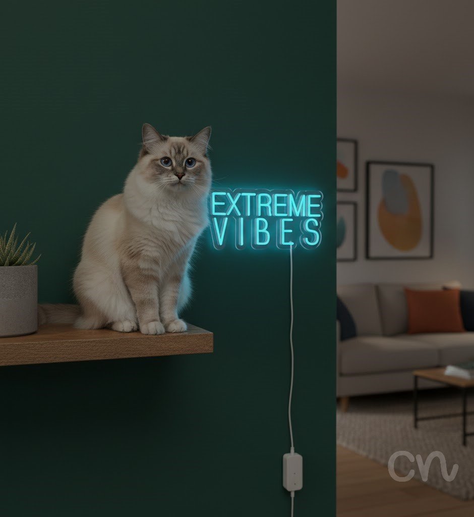 Custom Neon | Extreme Vibes Neon Sign | 11x24 | Ice Blue Neon Sign for Modern Decor 2