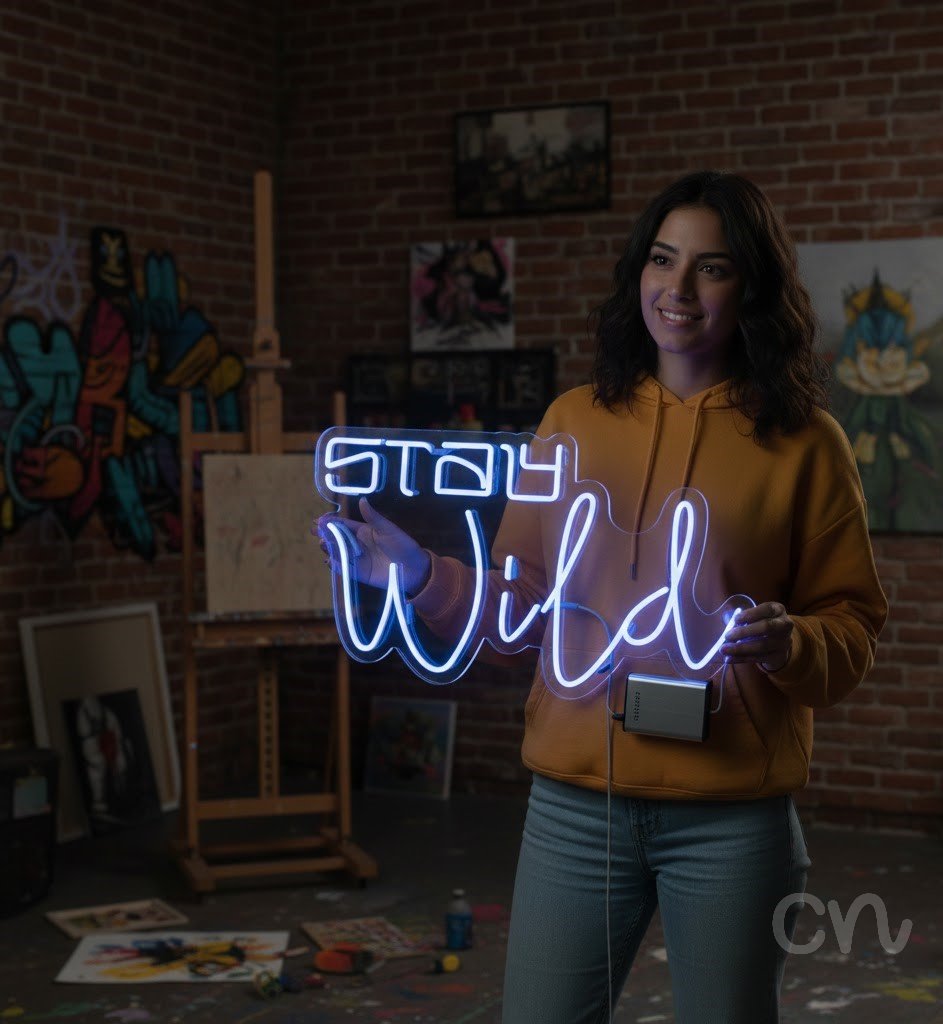 Custom Neon | Stay Wild Neon Sign | 14x24 | Blue Neon Sign for Bedroom Wall Decor