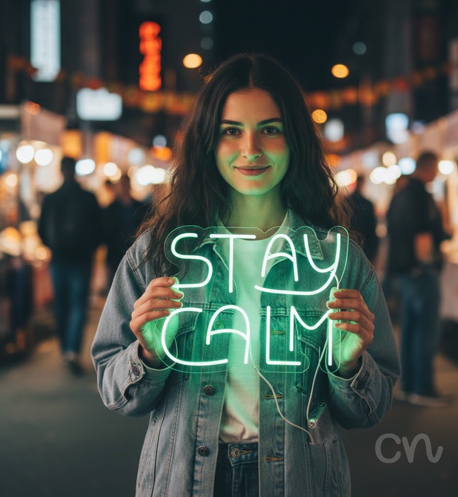Custom Neon | Stay Calm Neon Sign | 19x24 | Green Neon Sign for Home Decor and Office