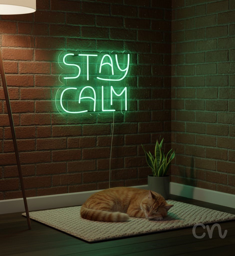 Custom Neon | Stay Calm Neon Sign | 19x24 | Green Neon Sign for Home Decor and Office 2