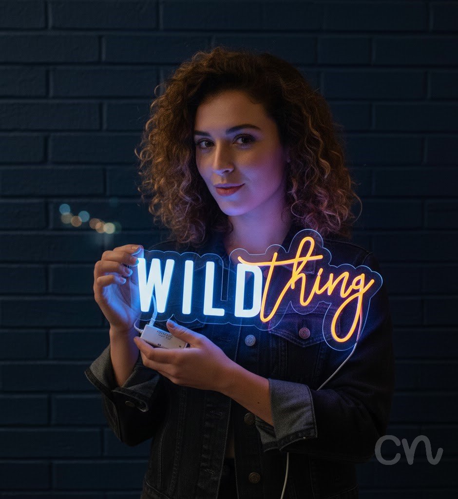 Custom Neon | Wild Thing Neon Sign | 12x25 | Ice Blue Warm Orange Neon Sign