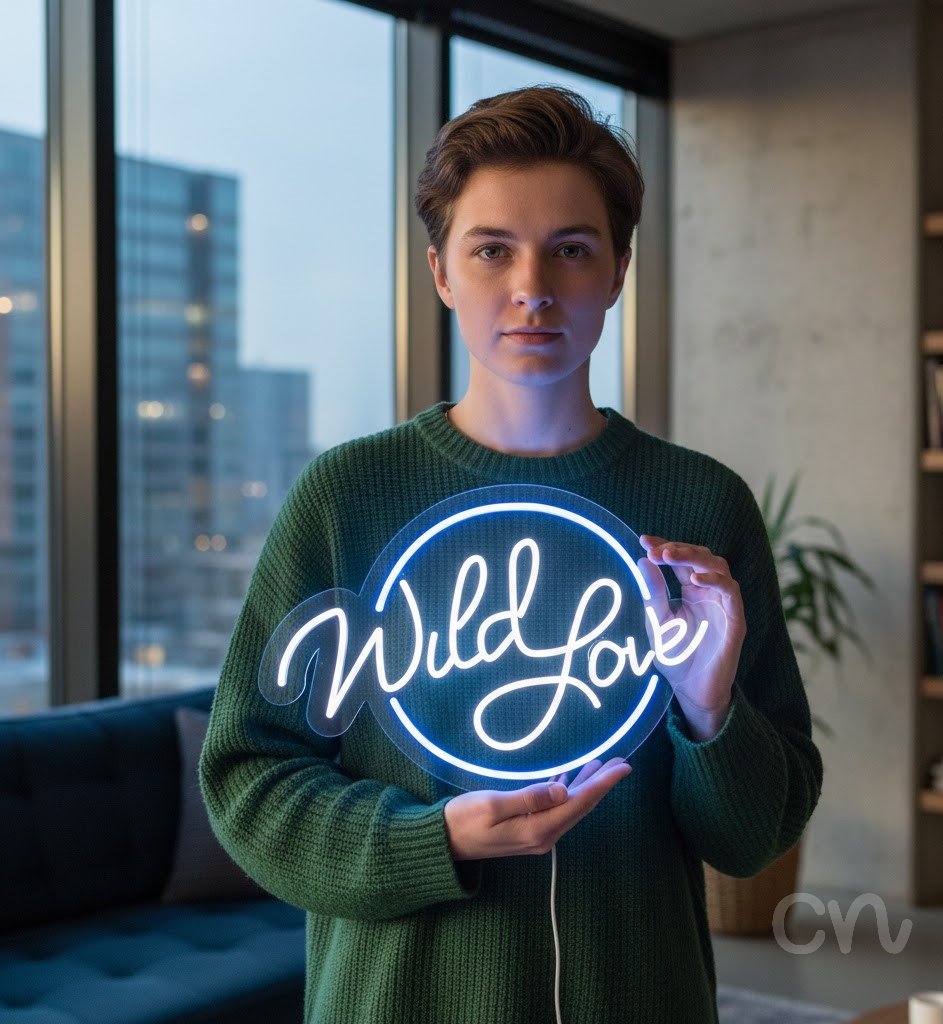 Custom Neon | Wild Love Neon Sign | 16x24 | Ice Blue Warm White Colors