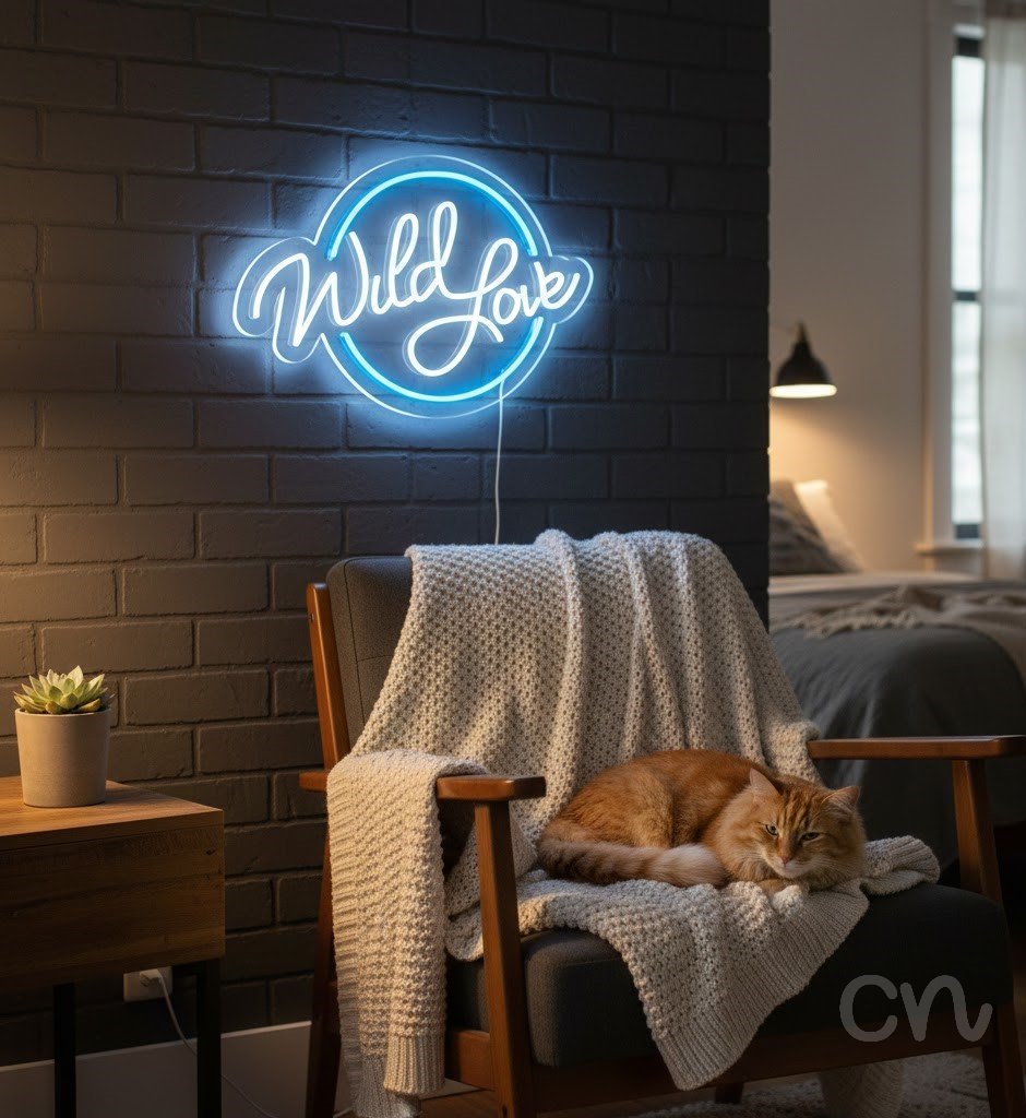 Custom Neon | Wild Love Neon Sign | 16x24 | Ice Blue Warm White Colors 2