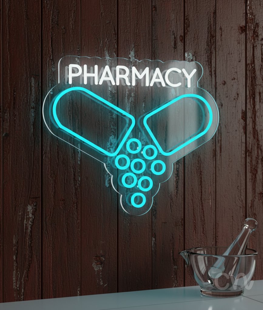 Custom Neon | Pharmacy Neon Sign | 18x21 | White Blue Neon Sign for Pharmacy Decor 2