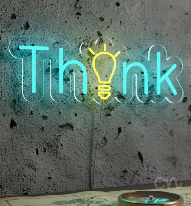 Custom Neon | Think Neon Sign | 30x11 | Blue and Yellow Neon Sign for Home and Office