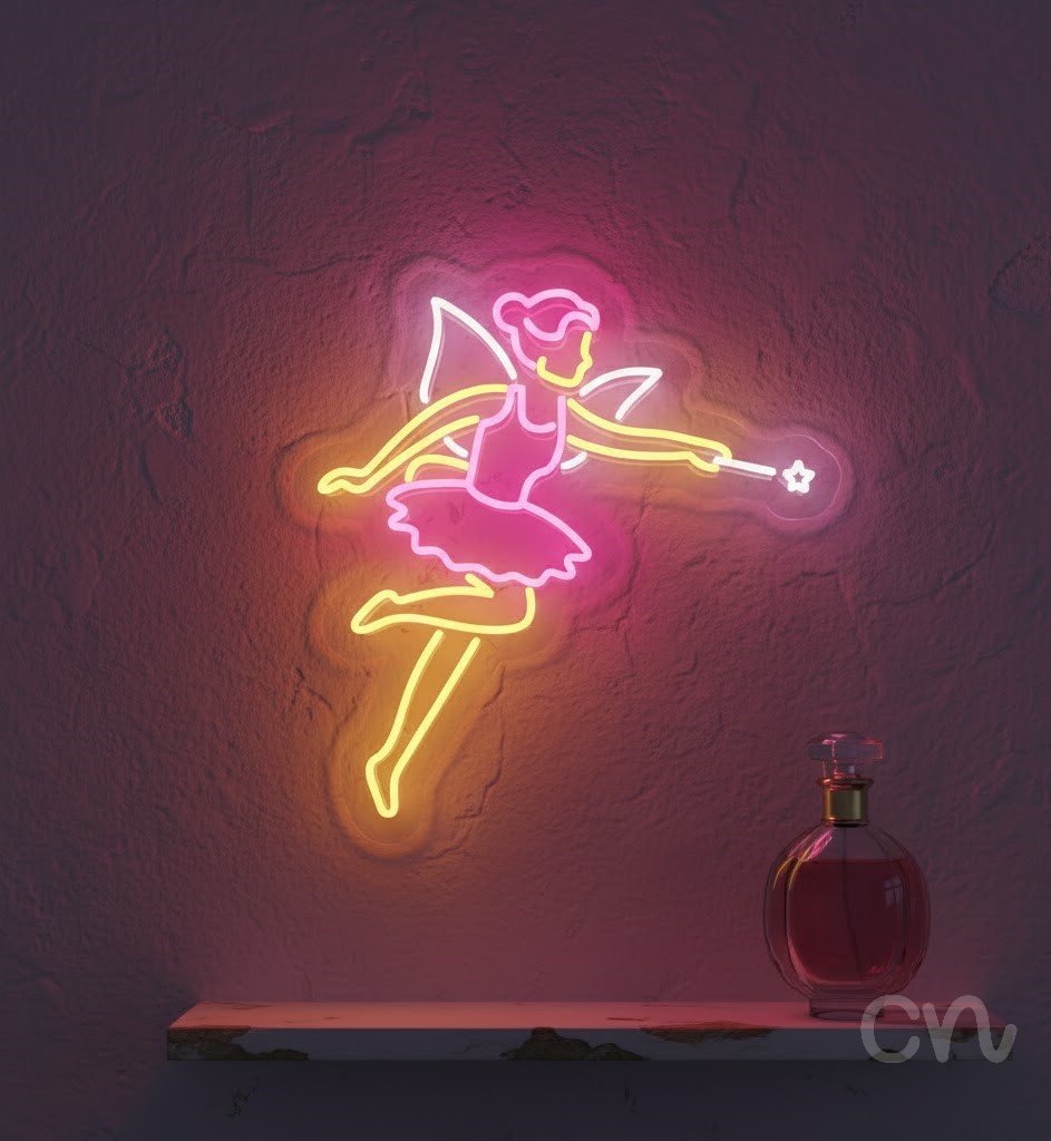 Custom Neon | Fairy Design Neon Sign | 23x25 | Hot Pink and Yellow Bright Colors