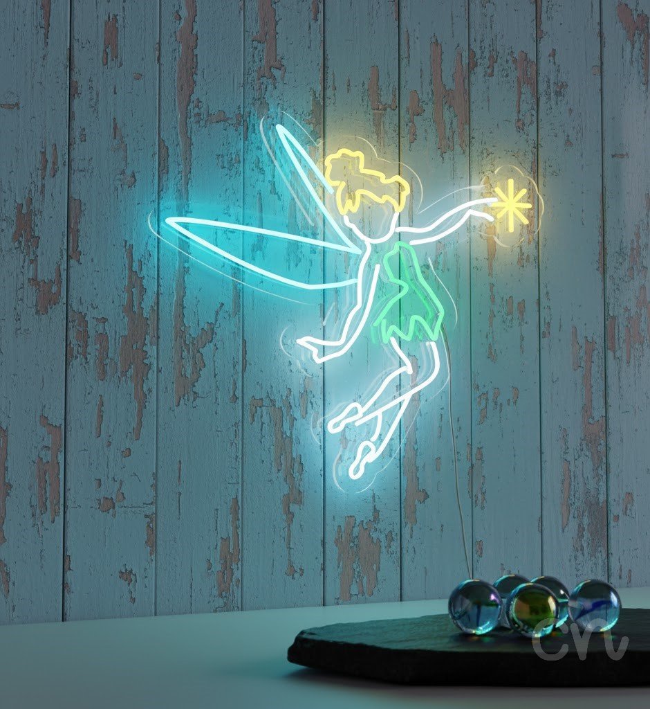 Custom Neon | Fairy Design Neon Sign | 30x28 | Blue Yellow Green Bright Wall Art 2