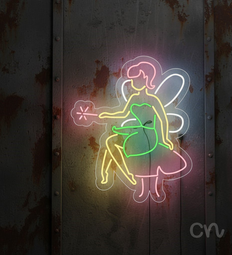 Custom Neon | Fairy Design Neon Sign | 25x30 | Hot Pink Yellow Green Bright Decor