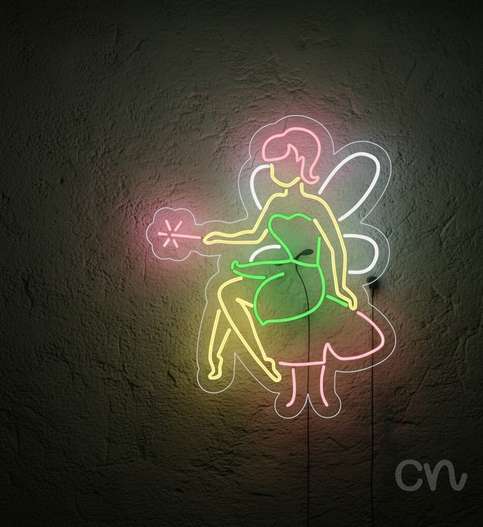 Custom Neon | Fairy Design Neon Sign | 25x30 | Hot Pink Yellow Green Bright Decor 2