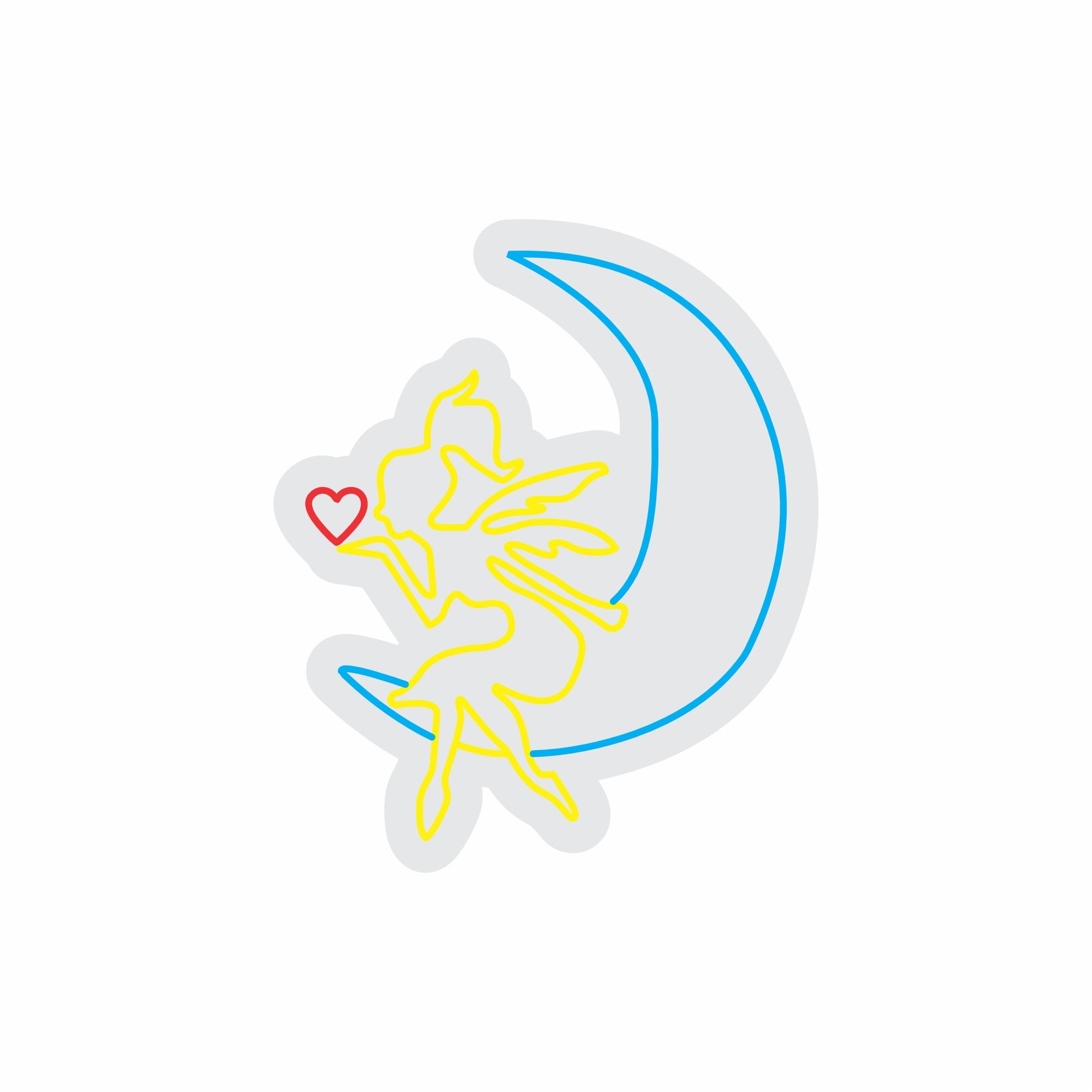 Custom Neon | Fairy on Moon Neon Sign | 25x30 | Yellow Blue Red Color Lamp 3