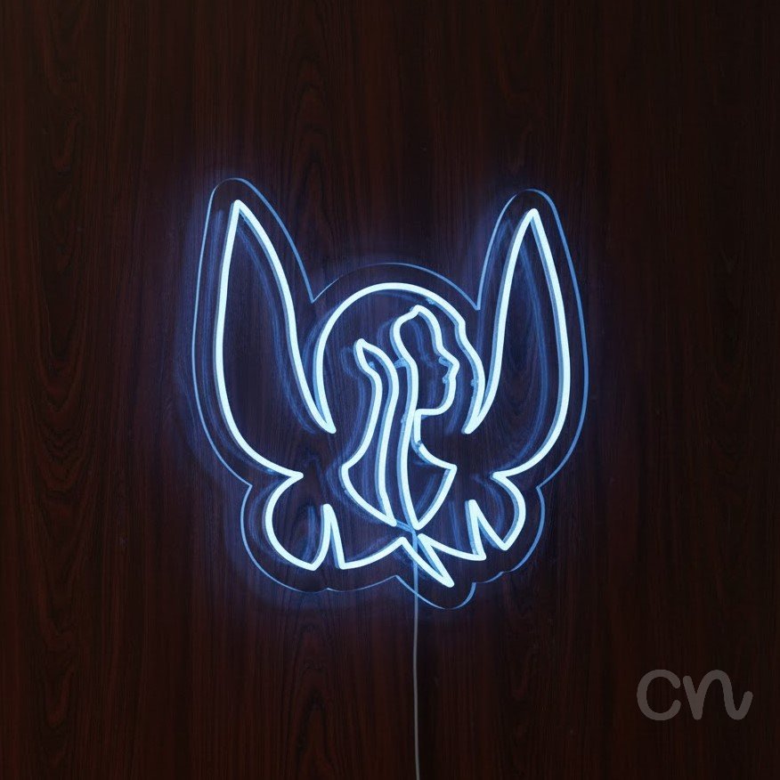 Custom Neon | Angel Design Neon Sign | 23x24 | Ice Blue Neon Sign for Home Decor