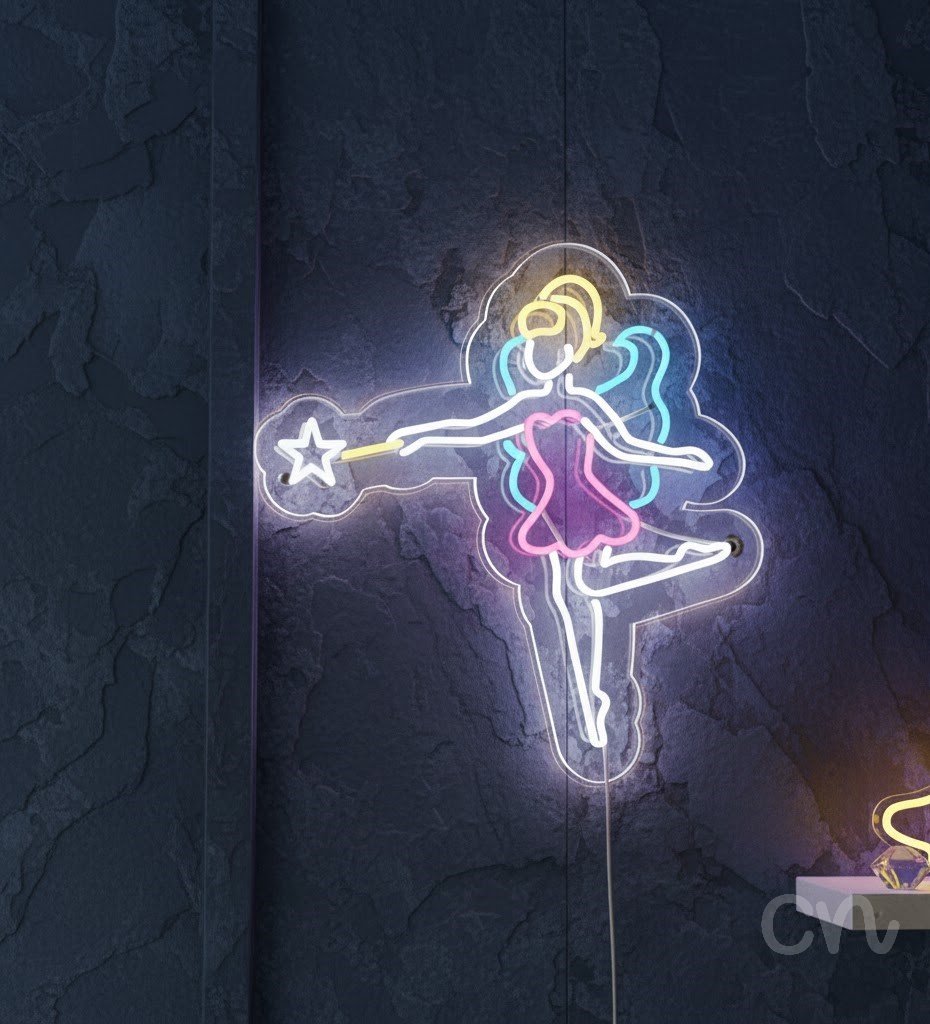 Custom Neon | Fairy Design Neon Sign | 24x25 | Yellow, Pink, Blue, White Colors