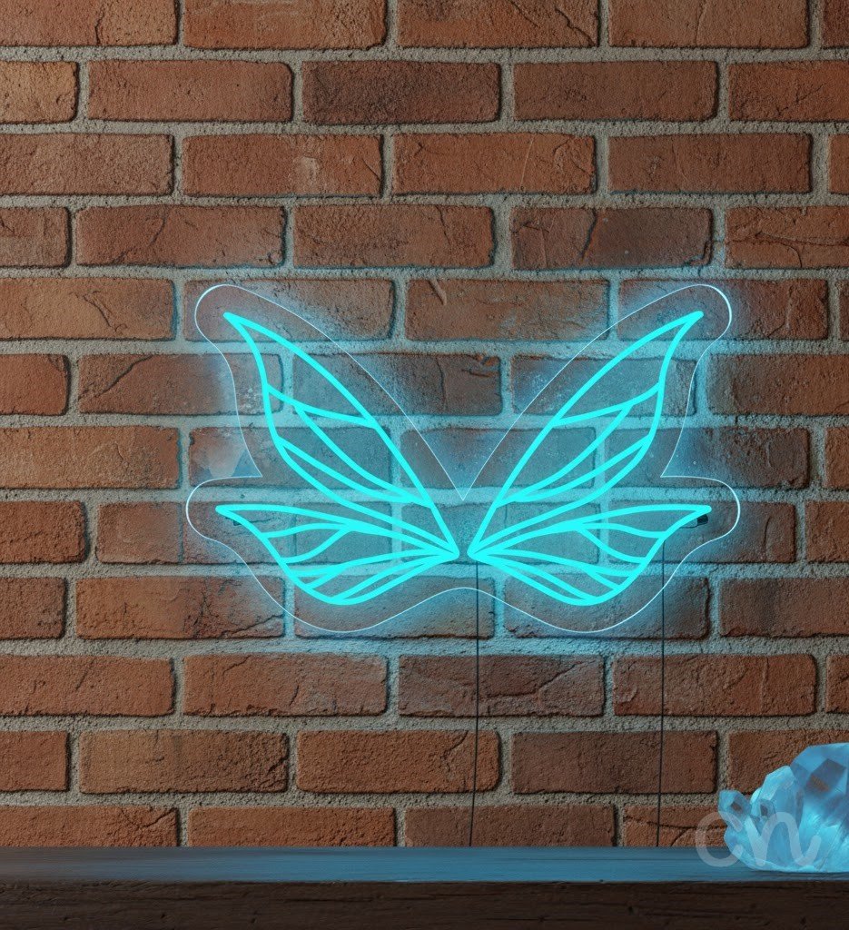 Custom Neon | Butterfly Wings Neon Sign | 30x19 | Ice Blue Neon Sign for Bedroom Decor