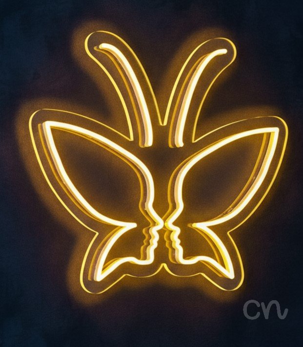 Custom Neon | Butterfly with Faces Neon Sign | 24x23 Inches | Yellow Neon Light