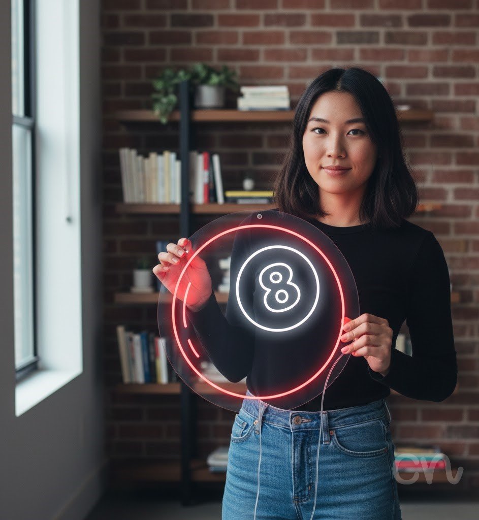 Custom Neon | 8 Neon Sign | 29x28 | Red and White Neon Sign for Home Bar Party Decor