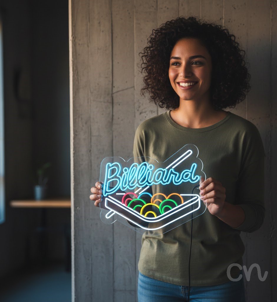 Custom Neon | Billiard Neon Sign | 23x28 | Ice Blue and Multicolor Neon Sign