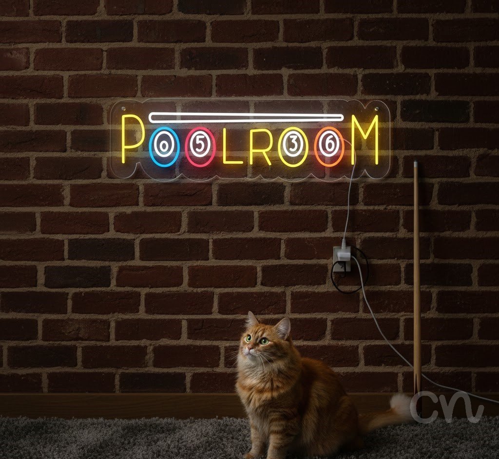 Custom Neon | Poolroom Neon Sign | 12x38 | Yellow, Blue, Red, Orange Neon Sign 2