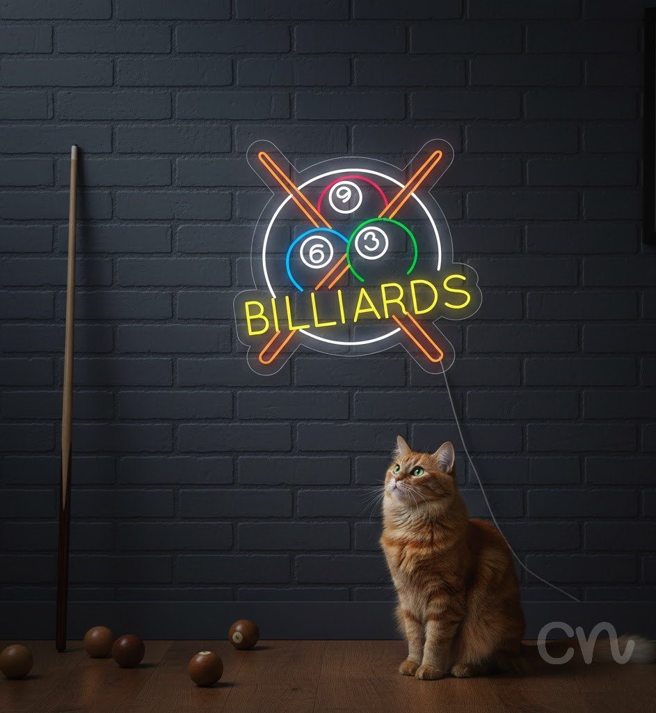 Custom Neon | Billiards Neon Sign | 28x30 Inches | Yellow, Red, Blue, Green, Orange 2