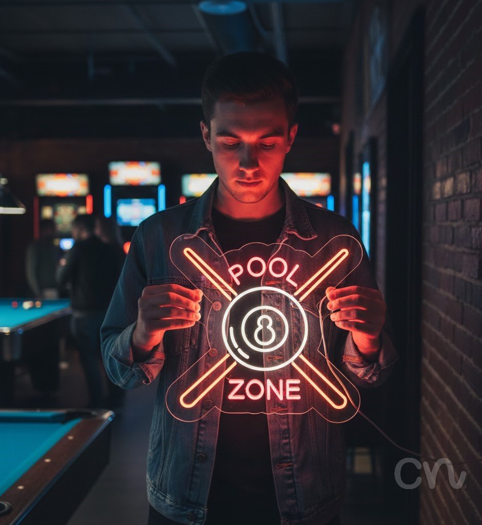 Custom Neon | Pool Zone Neon Sign | 23x24 | Pink Orange | Bright Neon Bar Party Decor