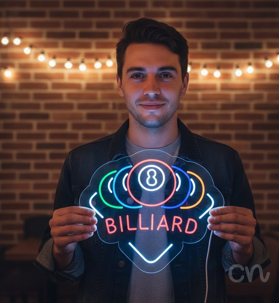 Custom Neon | Billiard Neon Sign | 24x28 Encased | Green Blue Red Purple Orange