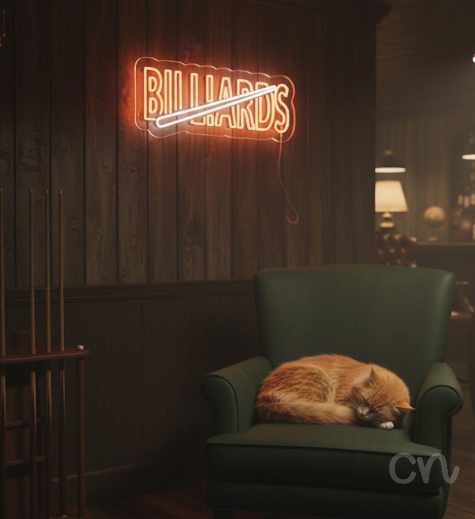 Custom Neon | Billiards Neon Sign | 12x30 Inches | Orange Neon Sign for Game Room 2