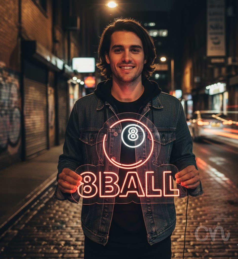Custom Neon | 8ball Neon Sign | 24x30 Inches | Pink Neon Light for Room Decor