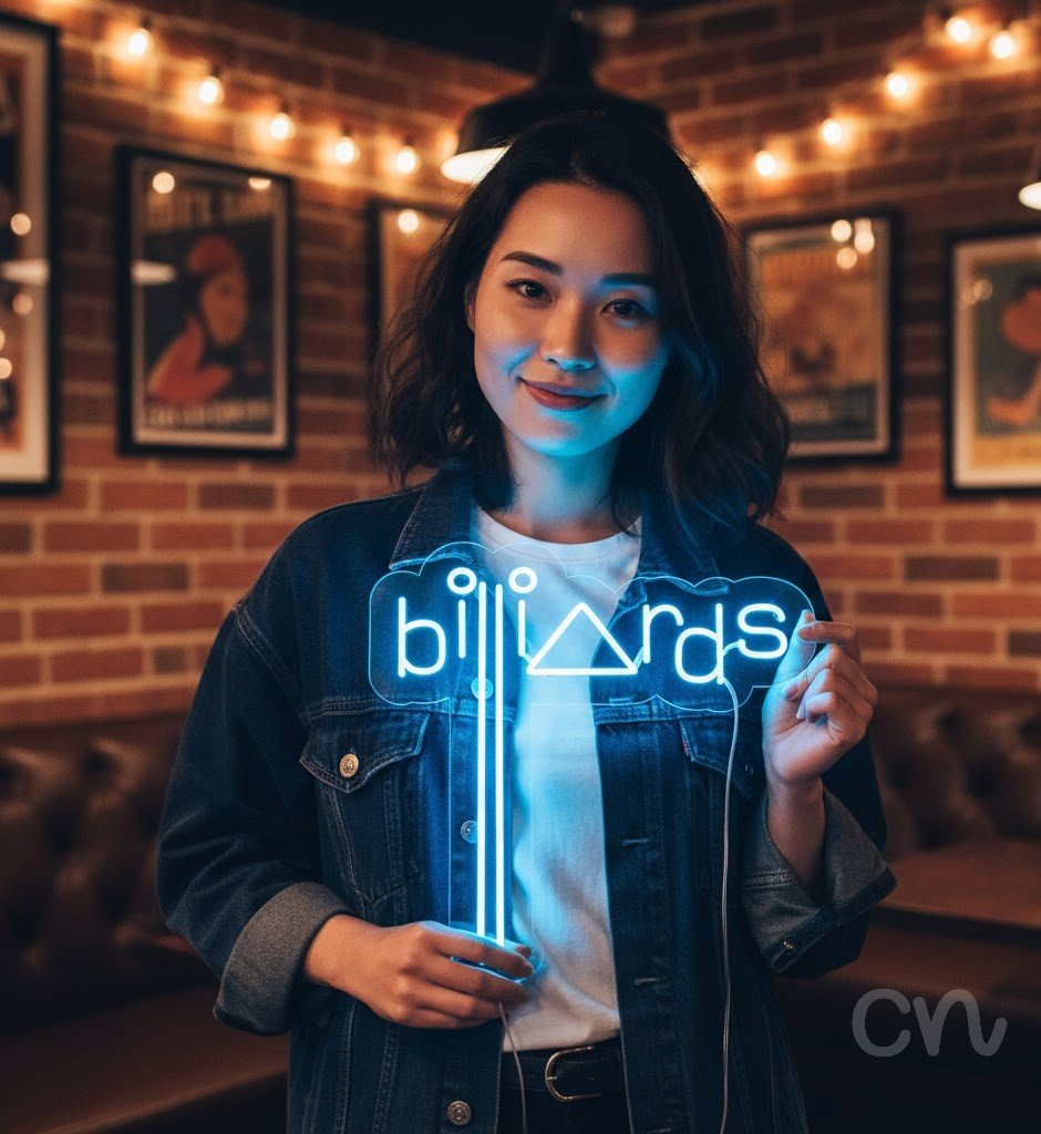 Custom Neon | Billrds Neon Sign | 28x28 | Ice Blue Neon Sign for Bars and Game Rooms