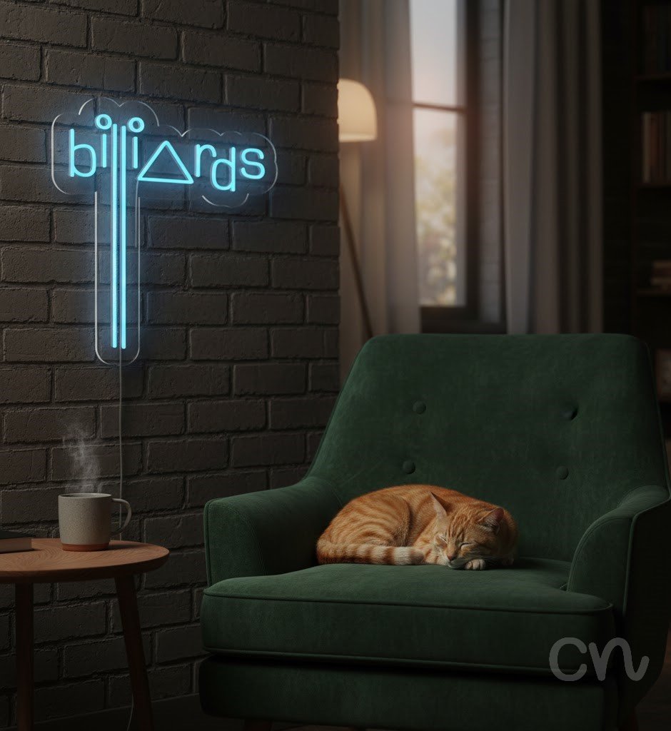 Custom Neon | Billrds Neon Sign | 28x28 | Ice Blue Neon Sign for Bars and Game Rooms 2